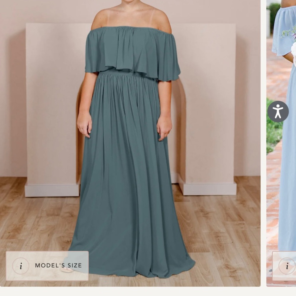 Revelry bridesmaid dress. Size 16, floor length, color is eucalyptus